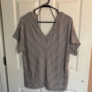 BKE Gray Striped V-Neck Blouse